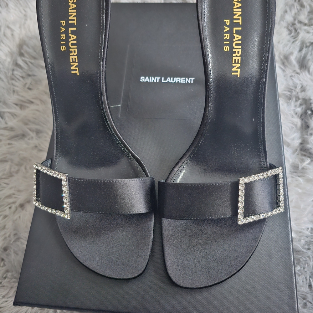 Saint Laurent Black Heels with Rhinestone Buckle - Picture 3 of 10